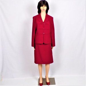 IAN STACEY size 10 red 2-piece suit jacket/skirt 100% polyester machine washable